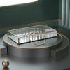 Small Striped Glass Tray with Brass Frame & Mirror Cosmetic Organizer for Vanity Desk