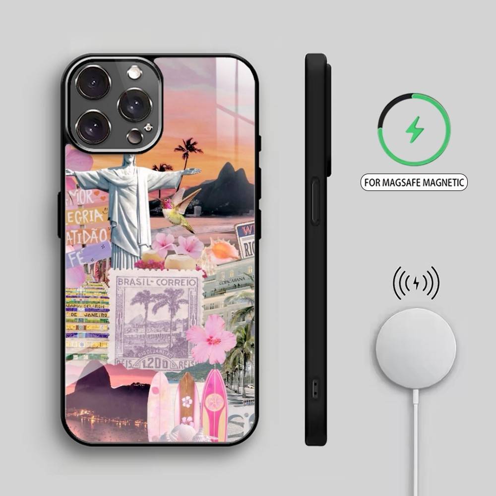 B-Brasilien-Themen-Illustration Handyhülle Für iPhone17,16,15,14,13,12,11 Plus,Pro Max Magnetisch Für Magsafe Kabelloses Laden