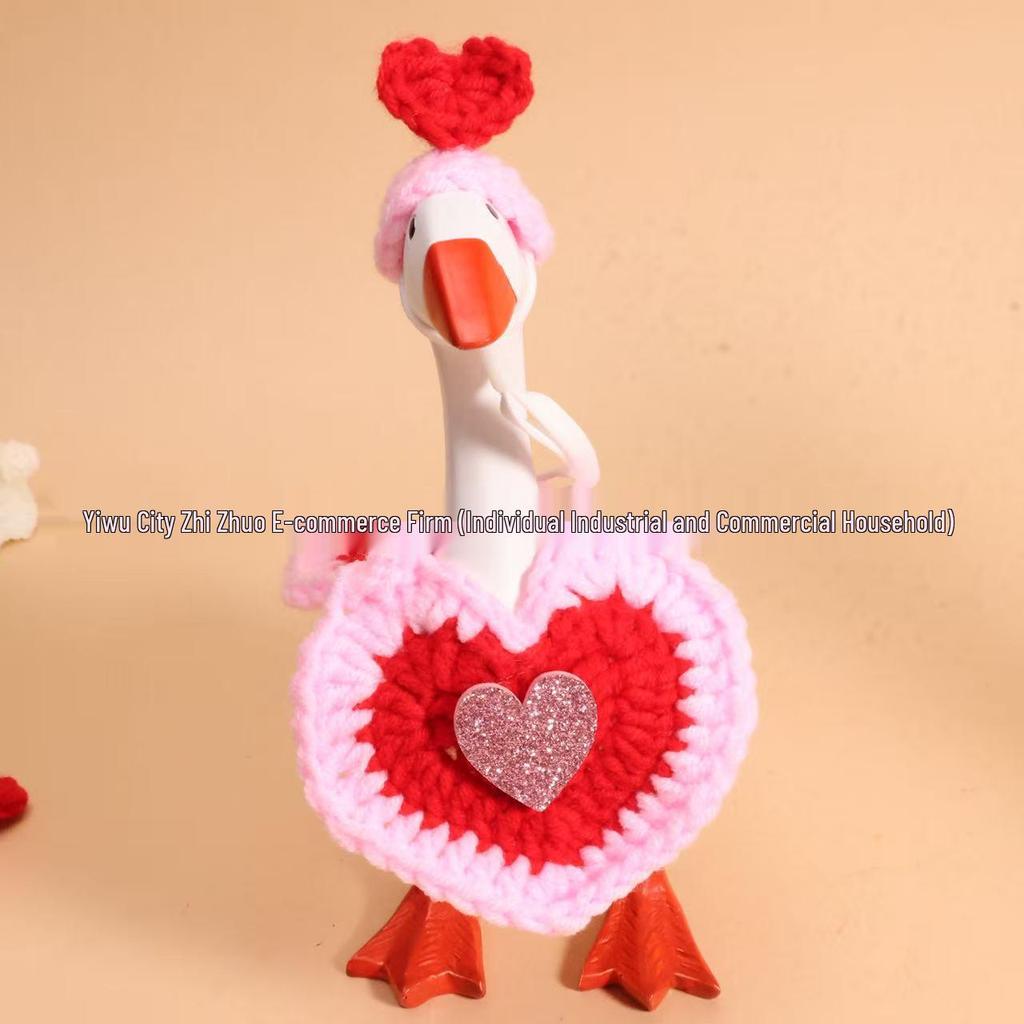Valentine's Pearl Desktop Goose Set with Mini Knitted Hat & Adjustable Wings Clothing