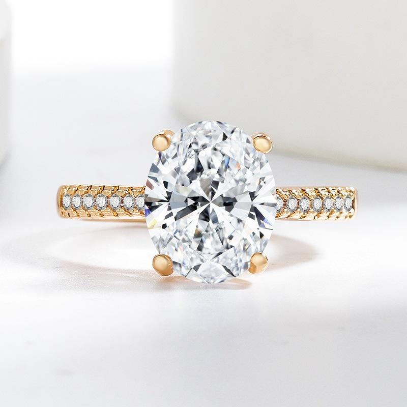 925 Sterling Silver Luxury Eight Hearts Eight Arrows Oval Shape Champagne Gold Cubic Zirconia Ring for Women Advanced Jewelry Wholesale