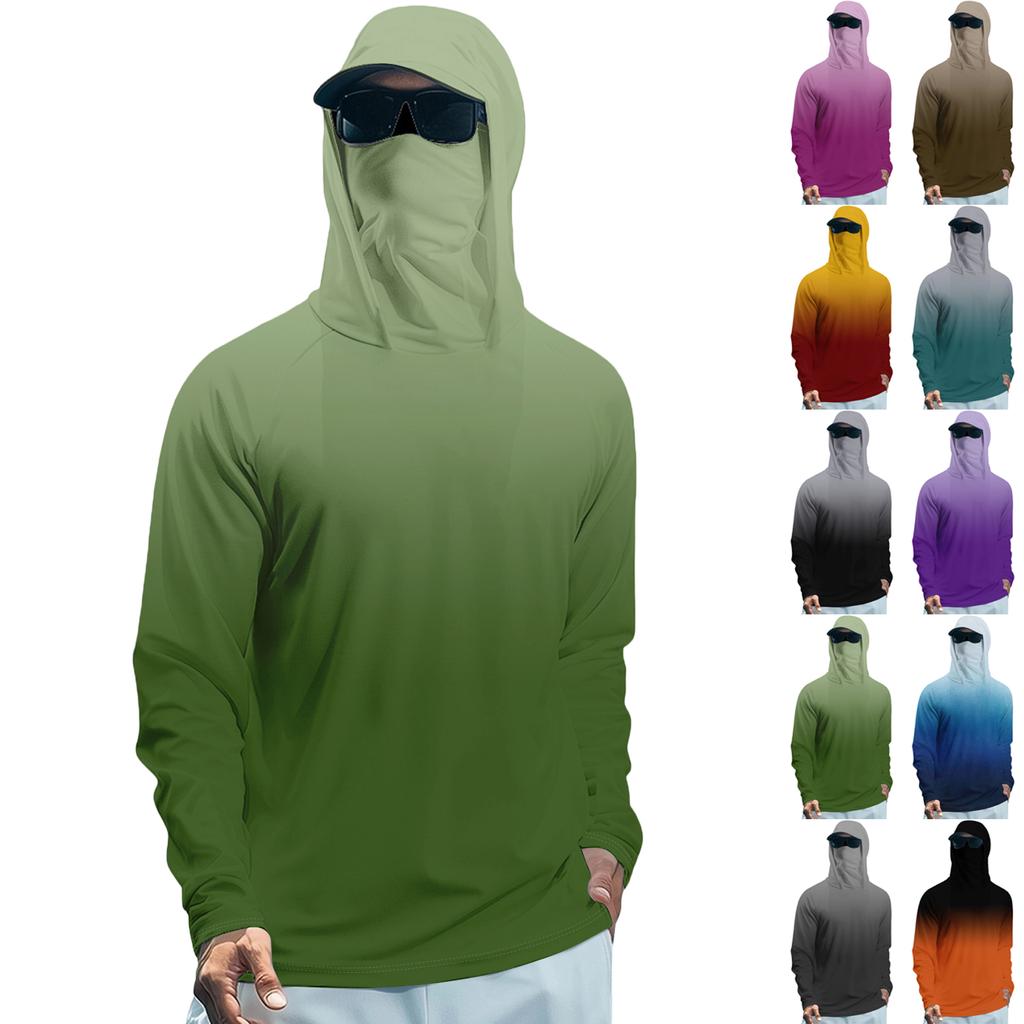 Tricou de vară cu mânecă lungă pentru bărbați Uscare rapidă Îmbrăcăminte de soare Pescuit Fitness Sport Hded Tricou cu mânecă lungă