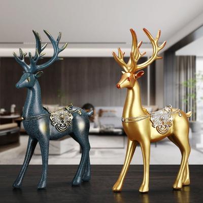 2pcs Modern Elk Statue Minimalist Animal Sculpture Crafts Couple Deer Ornaments  Prop