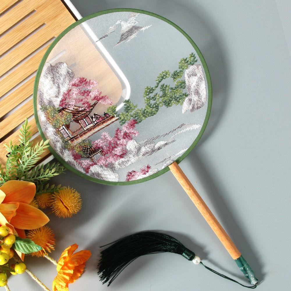 With Tassels Chinese Embroidery Fan Handheld Silk Fan Dance Fan Tuan Fan  Photography Prop