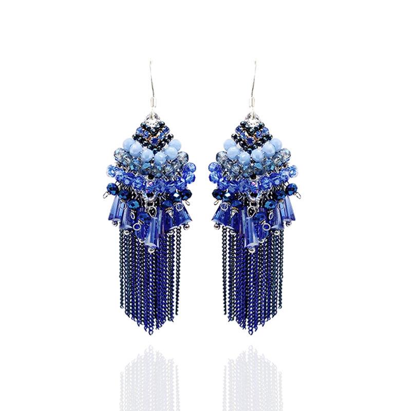 

Богемные серьги ручной работы Sioux, женские индивидуальные, темпераментные, преувеличенные ретро-серьги в этническом стиле, женские украшения для ушей синий