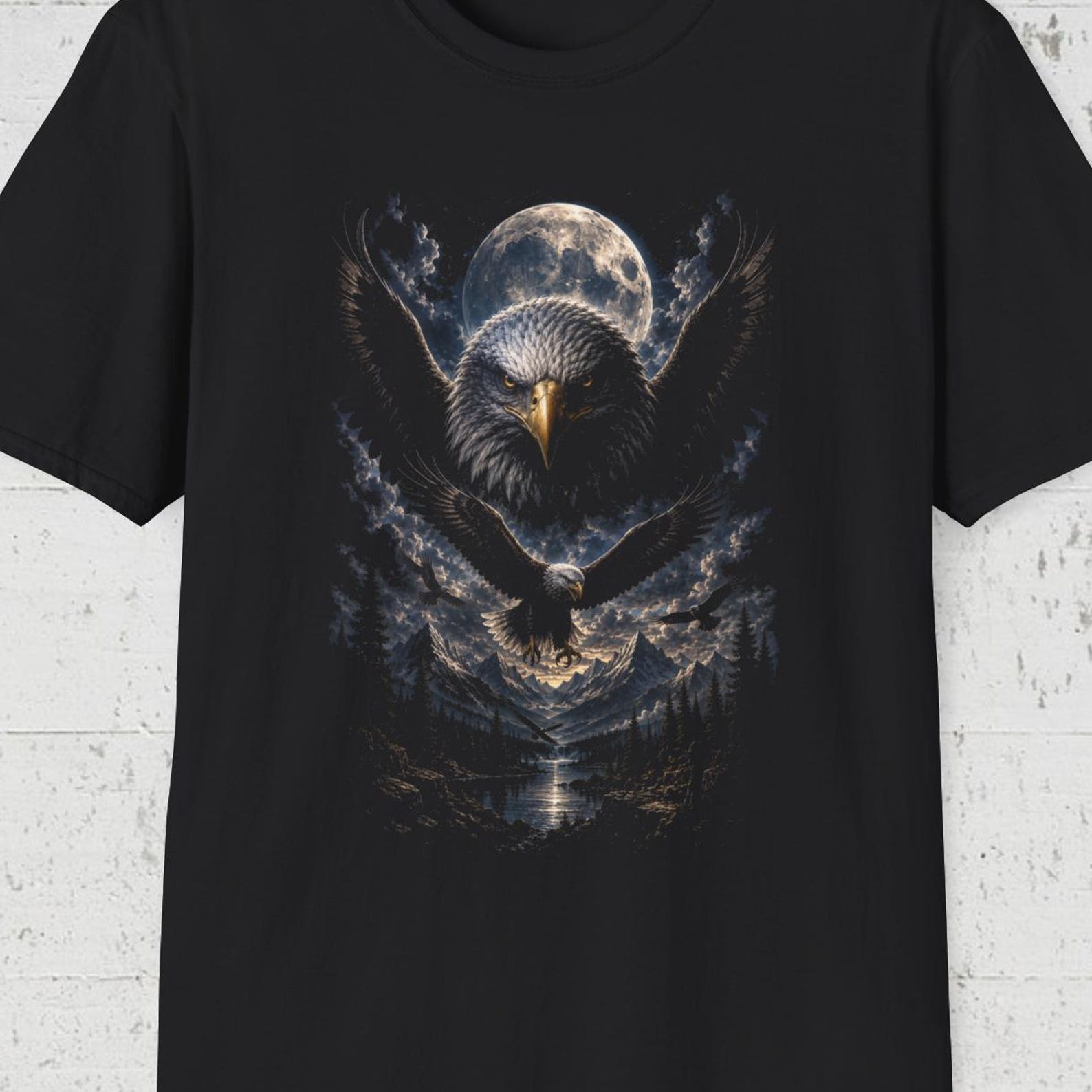 Bald Eagle Moon Shirt, American Eagle Night Tee, Wildlife Eagle T shirt, Moonlight Eagle Shirt, Mountain Eagle Tee 4XL