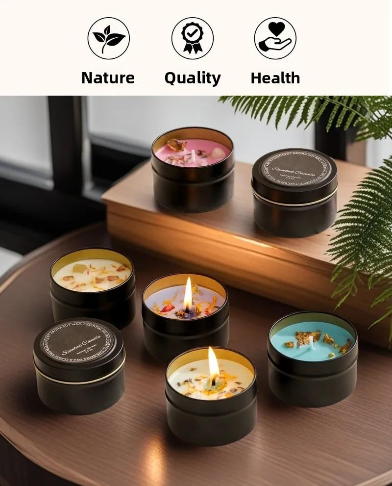 Black tin can dried flower scented candle, a home bedroom atmosphere decoration, a long-lasting indoor scented gift