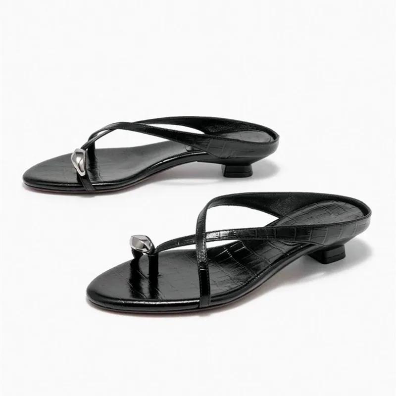 

Fashion Original Designer Cross Strap Over Toe Slippers Women Sexy Peep Toe Kitten Heel Comfort Slide Sandals Summer Concise Beach Shoes 35 чёрный