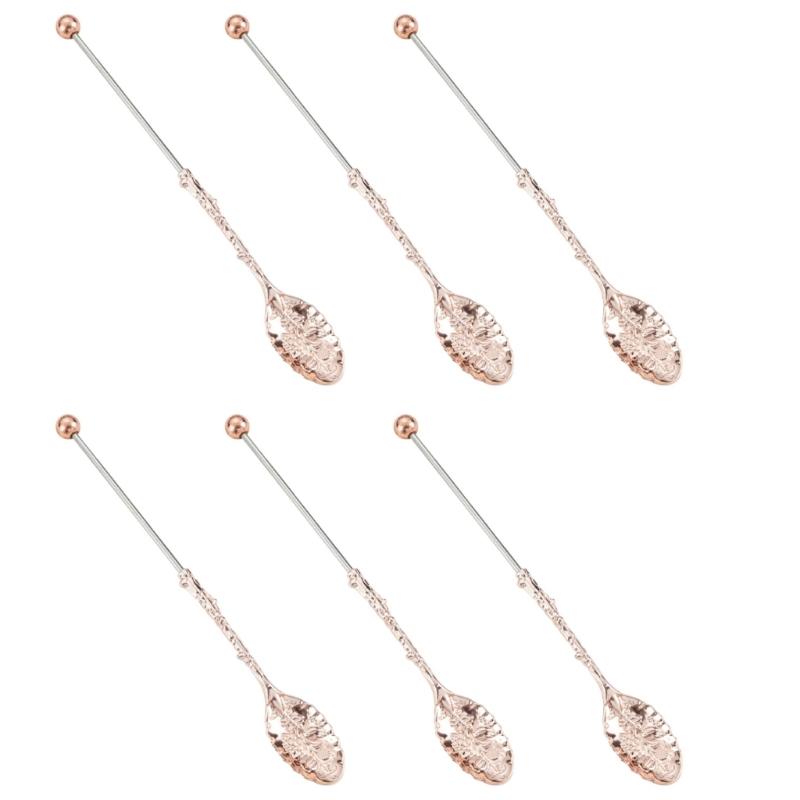 Creative DIY Coffee Stirring Spoons with Beaded Design Durable Alloy Construction Set of 6 Handmade Kitchen Tool