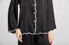 KUMASEN Silk Satin Pajama Long Open Size L Women's 100% Set, Loungewear, Sleeves, Skin-Friendly, Front, Black,