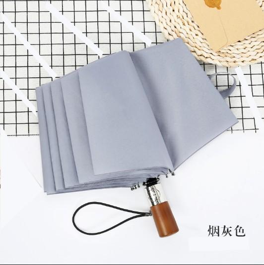 Ten-bone Three-fold Automatic Umbrella, Windproof Folding Umbrella, Sunny Umbrella, Solid Wood Handle, Retro Gentleman