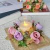 Artificial Rose Candle Ring Fake Rose Wreath with Maple Leaves Pillar Candle Wreath Table Centerpieces for Home Candlelight Dinner Wedding Party Decor