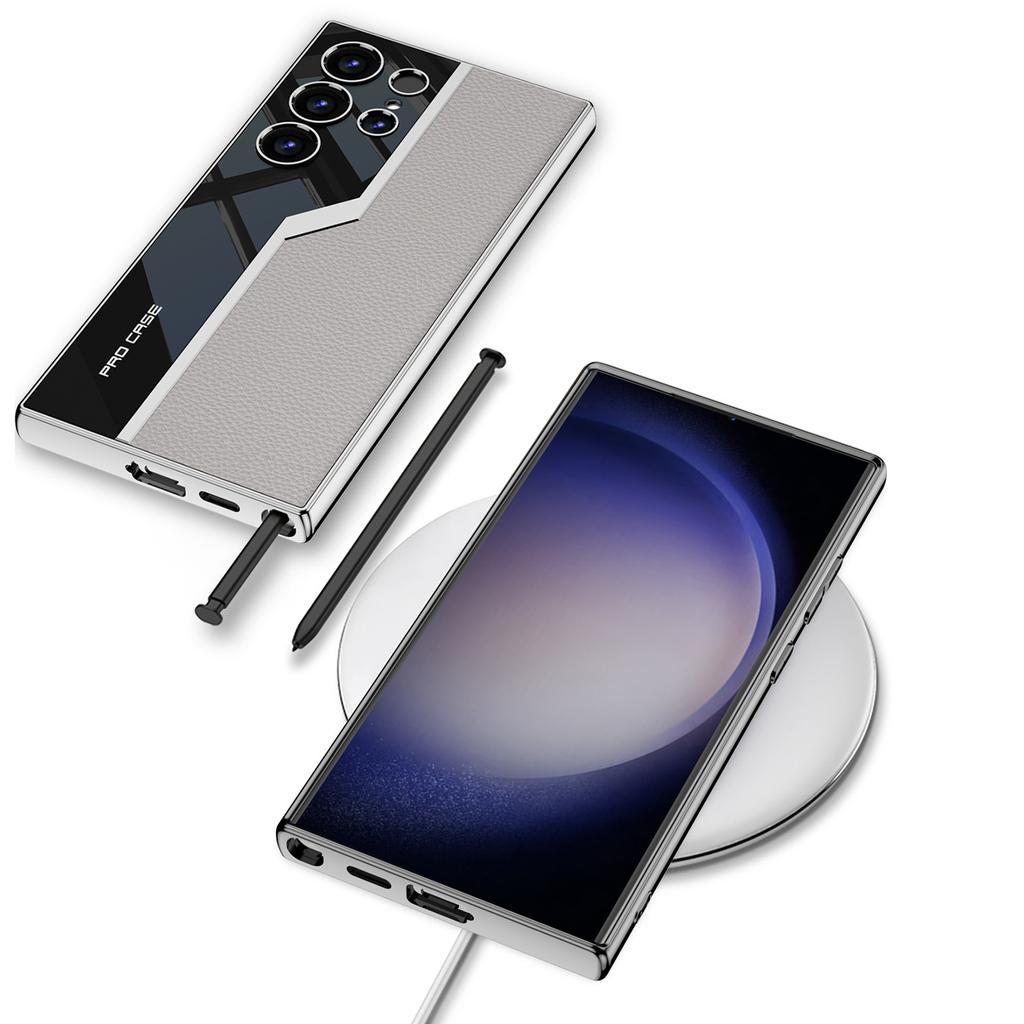 Samsung S24Ultra Electroplated Supercar Phone Case S24plus Ultra Thin Plain Leather Case S23u Protective Case