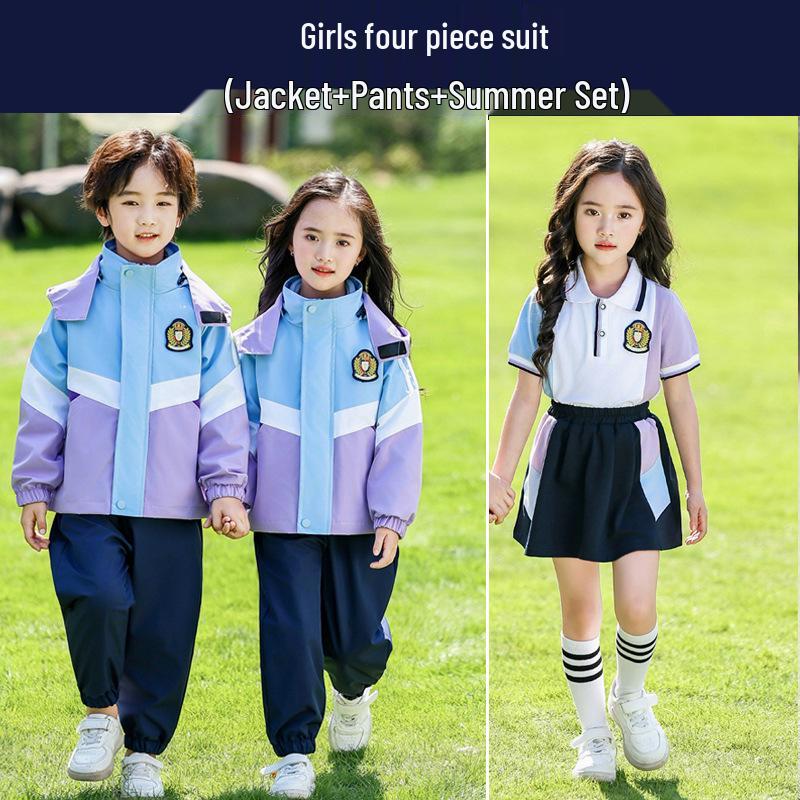 Primary School Windbreaker Three-Piece Uniform Set for Kindergarten and First Grade Students