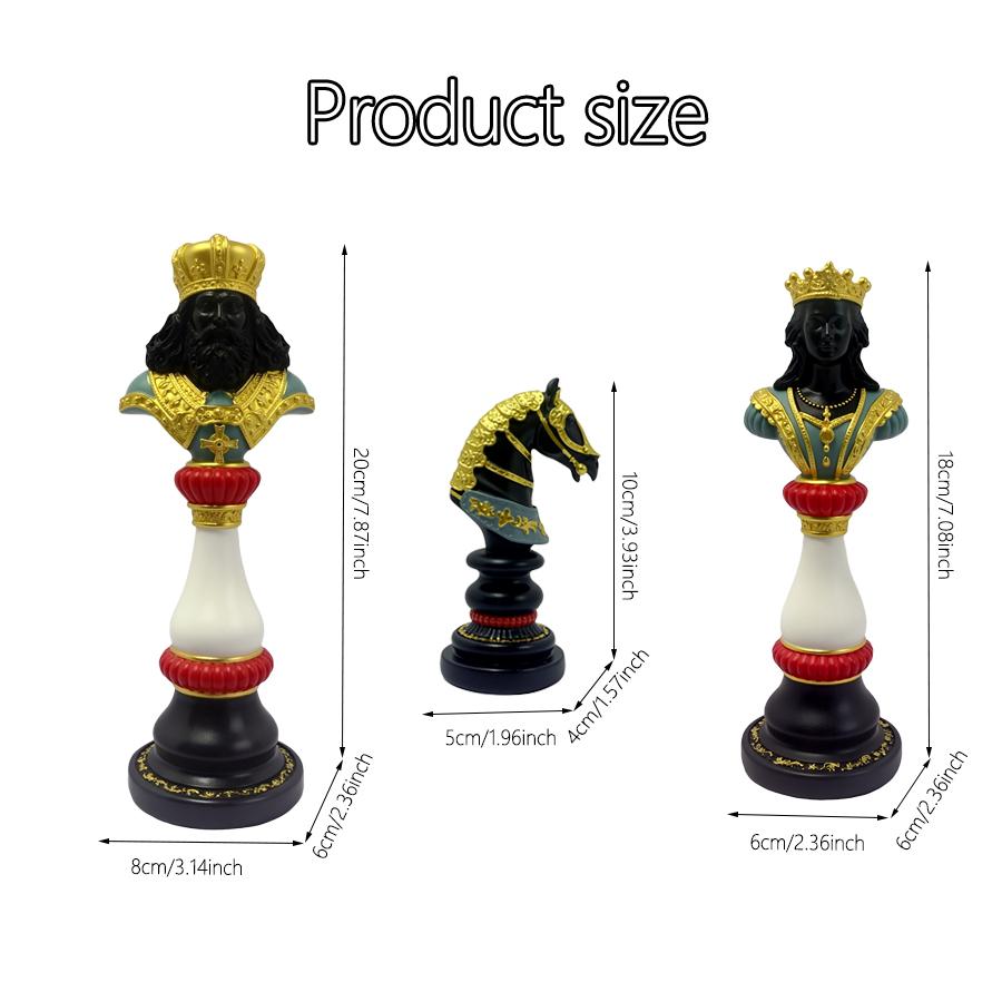 3pc International Chess Sculpture Decoration, Resin Chess Statue,  Chess Pieces Window Display Ornament, Creative Home Decor