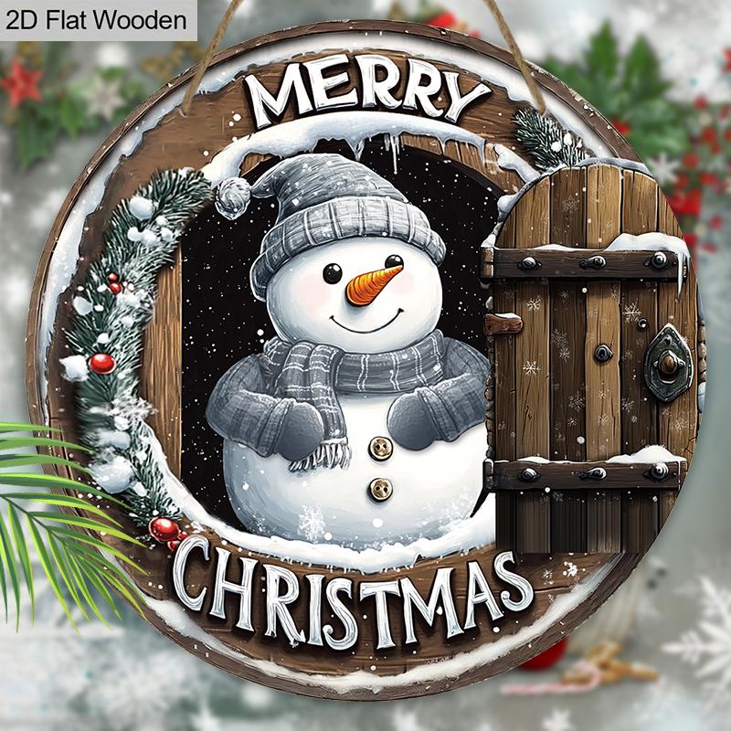 Warm Winter Christmas Wooden Sign with Snowman Pattern - Navidad Round Sign for Front Door, Wall Hanging Decor - Ideal Christmas Ornament