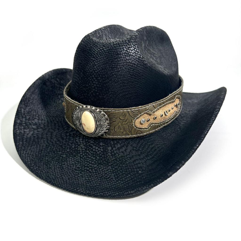 Vintage Western Cowboy Hat Gem Belt Jazz Hat Ball Party Festival Hat