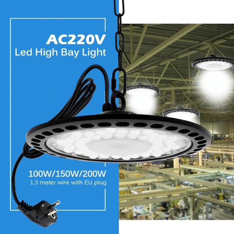 100W 150W 200W 6500K LED High Bay Light High Brightness Industrial Lighting Workshop Warehouse Garage LED Lamp AC180-260V