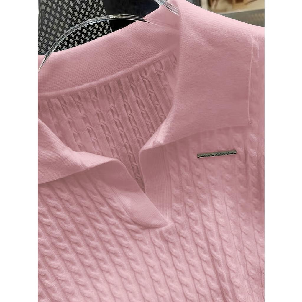 Tricou cu mâneci scurte cu mâneci scurte, cu rever, cu rever, din mătase de gheață