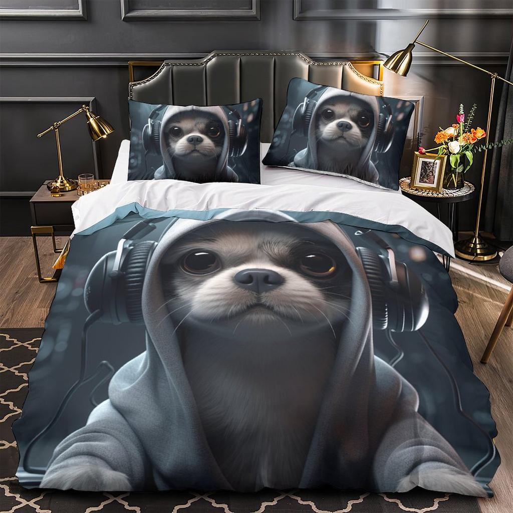3D Cartoon Animal Bedding Set Kid Boys and Girls Teens Duvet Cover Pillowcases 2/3pcs for Single and Double Bed Birthday Gifts