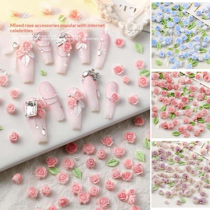 40Pcs Resin Mixed Rose Nail Art Charms Colorful Nail Art Decoration Mini Nail Charms Nail  Accessories