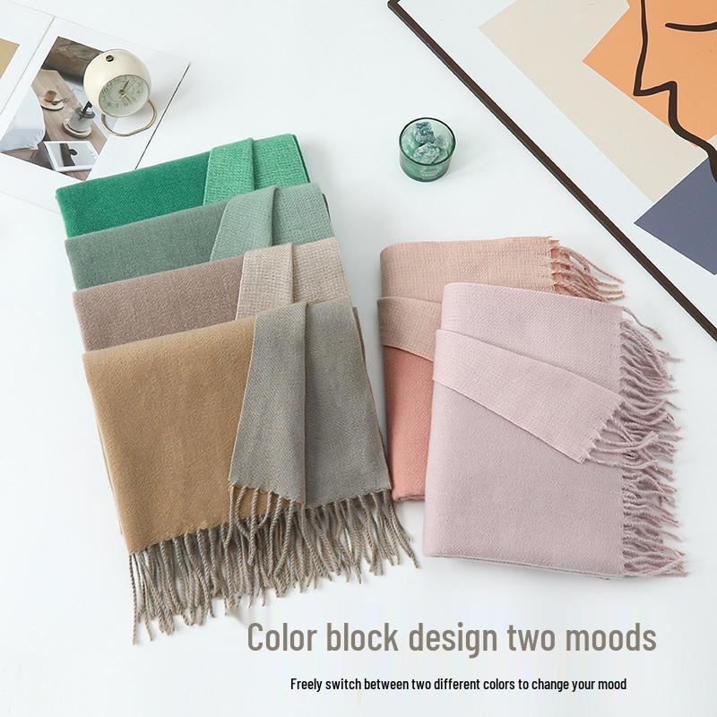 Women's Double-sided Wool Cashmere Scarf Shawl: New High-end Autumn/Winter 2026 Style