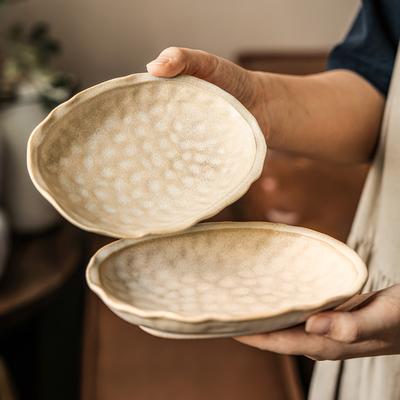 Japonské keramické talíře, talíře s hrubou keramikou v retro stylu, domácí nádobí, talíře na svačinu, restaurační nádobí, talířky na omáčku, talíře na ovoce