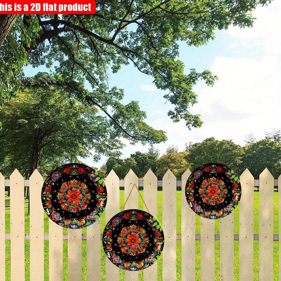 2D Flat 20*20cm 1pc Retro Flame Mandala and Floral Design Round Ornament, Mysterious Style Bright-coloured Patterns Symmetry Environmental Embellish