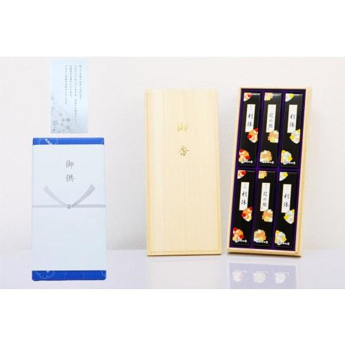 [Hana no Tabi Assortment of Japanese Flowers] Incense Set, Ultra-Low Smoke, Paulownia Wood Box with Gift Wrapping and Condolences, Perfect for Mournin