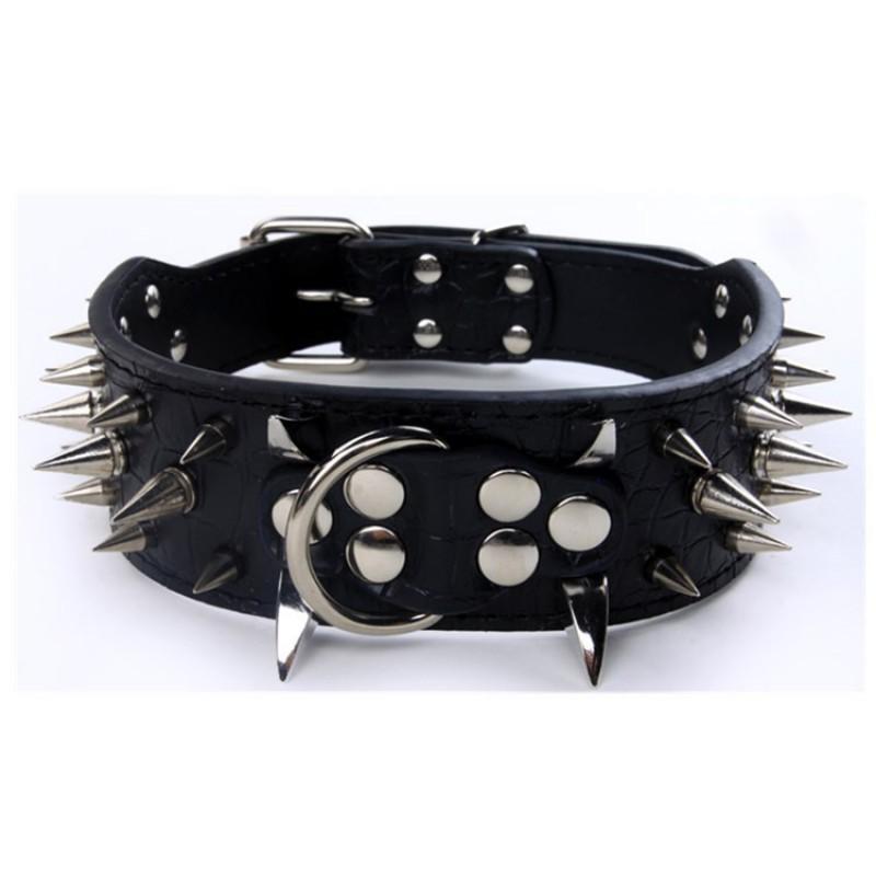 Studded Dog Collar With Rivet Decor PU Leather Medium Large Dogs Adjustable Anti-Chew Neckband
