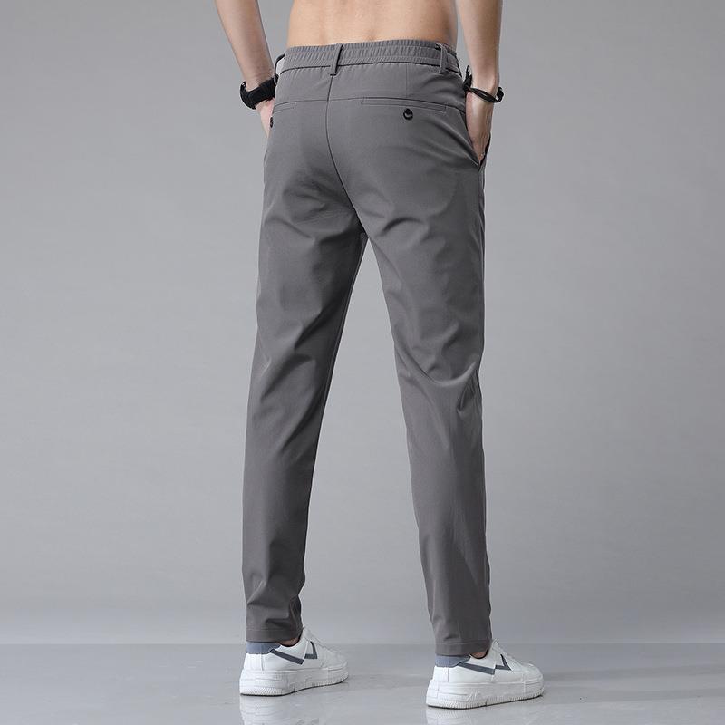 Men's Summer Ice Silk Quick-Dry Elastic Casual Pants - Breathable, Loose, Straight Sports Trousers