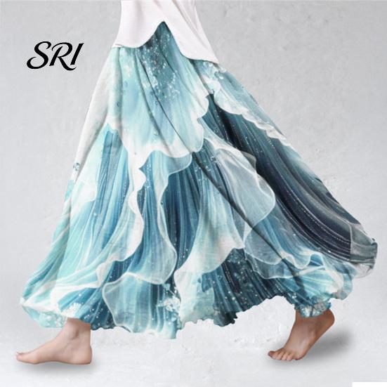Long Skirt Maxi High Waisted 3D Floral Print Large Hem Lightweight Bohemia Style Summer Slimming Work Leisure Daily Wear Boho
