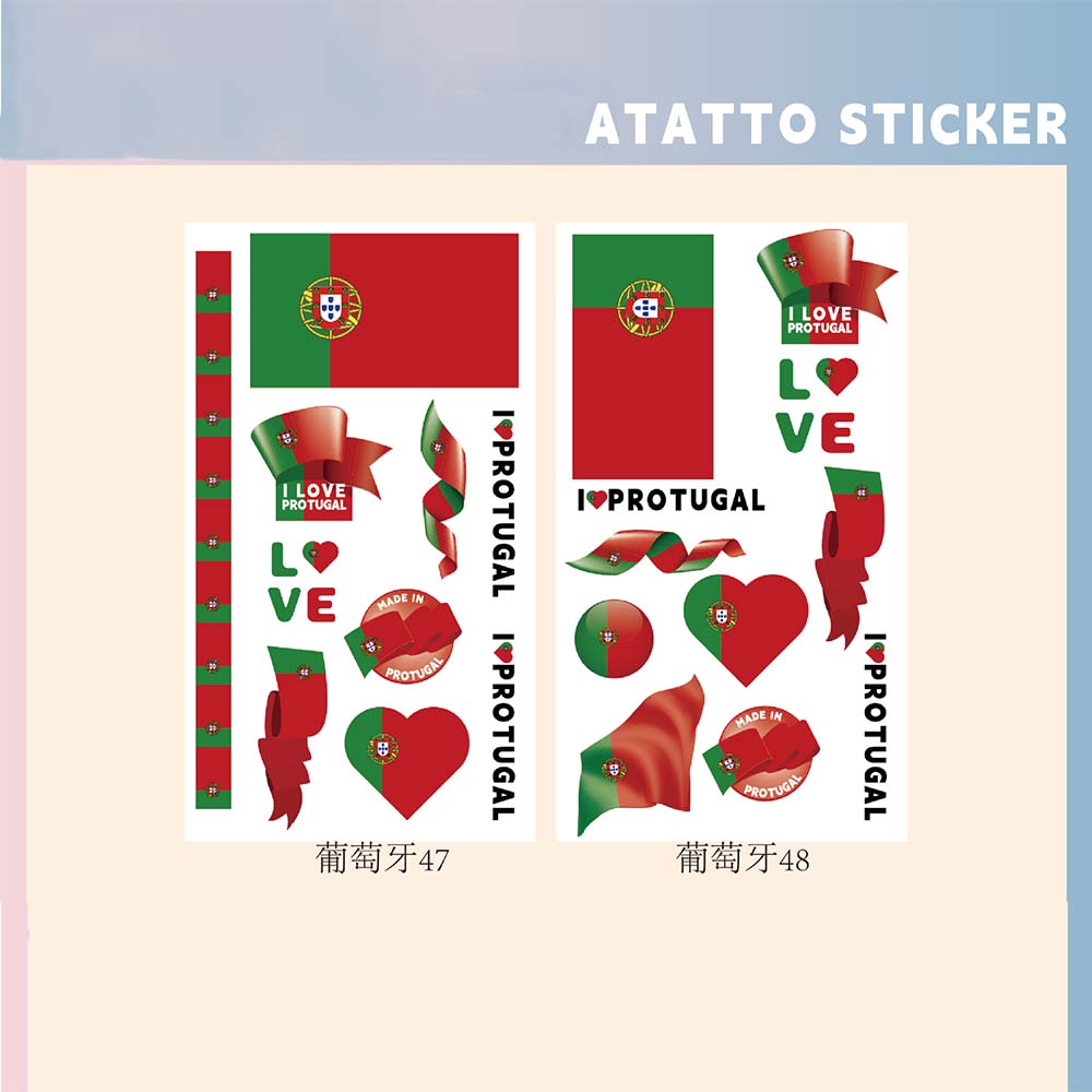 Set of 2 Temporary Tattoos National Flag Decals for Face and Arm, Body Decoration for Football Supporters for Sporting Events