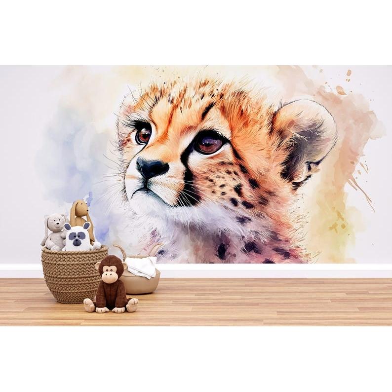Watercolor Cheetah Cub tapestry 75x100 чёрный