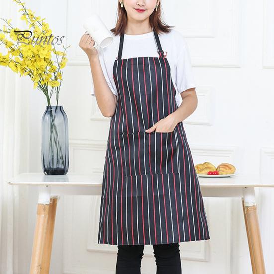 Oil-proof Chef Apron Waterproof Cleaning Bib Stripe Design Adjustable Polyester Cotten with Tool Pockets Wear-resistant for Men Women Oil Stain