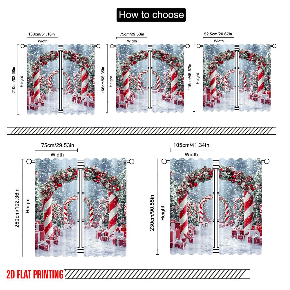 2 Stück 2D Flachdruck Frohe Weihnachten Vorhänge Zuckerstangen Weihnachtssüßigkeiten 100% Polyester Ohne Strom Frühlingsparty &