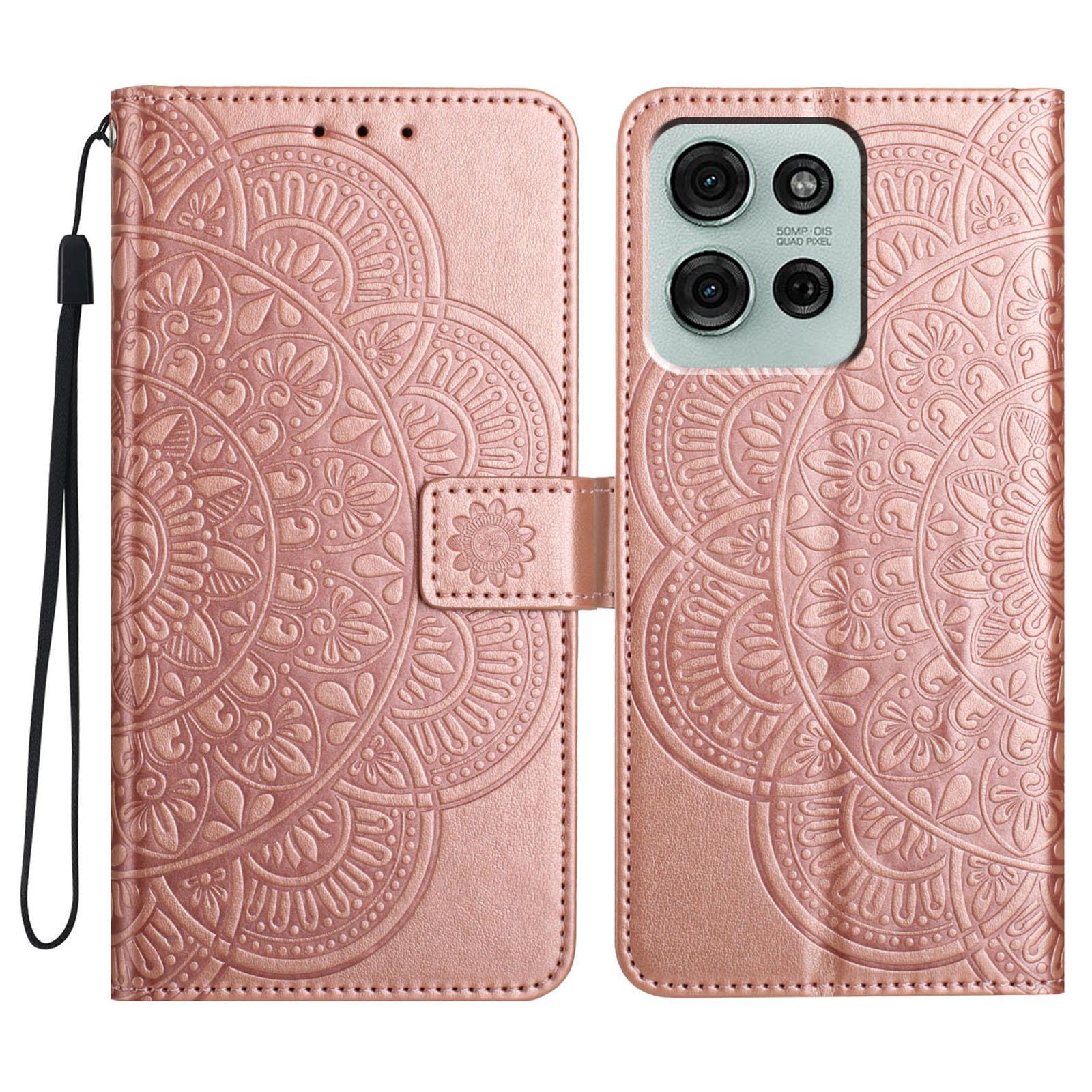 

Для Motorola Moto G56 5G Кожаный чехол с отделениями для карт Узор Мандала Чехол для телефона Подставка Rose Gold