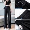 Women's High Waist Black Suit Pants - 2025 Summer Collection, Petite Wide Leg, Draped Straight Trousers