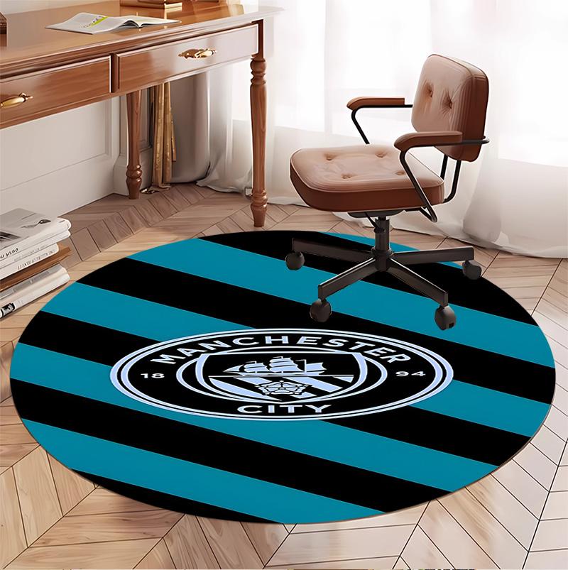 Tappeto Rotondo con Motivo Calcio Manchester FC, Tappetino Interno/Esterno, per Picnic, Sala Giochi, Camera da Letto, Ufficio, Soggiorno, Tappeto Decorazione Casa, Regalo di Compleanno