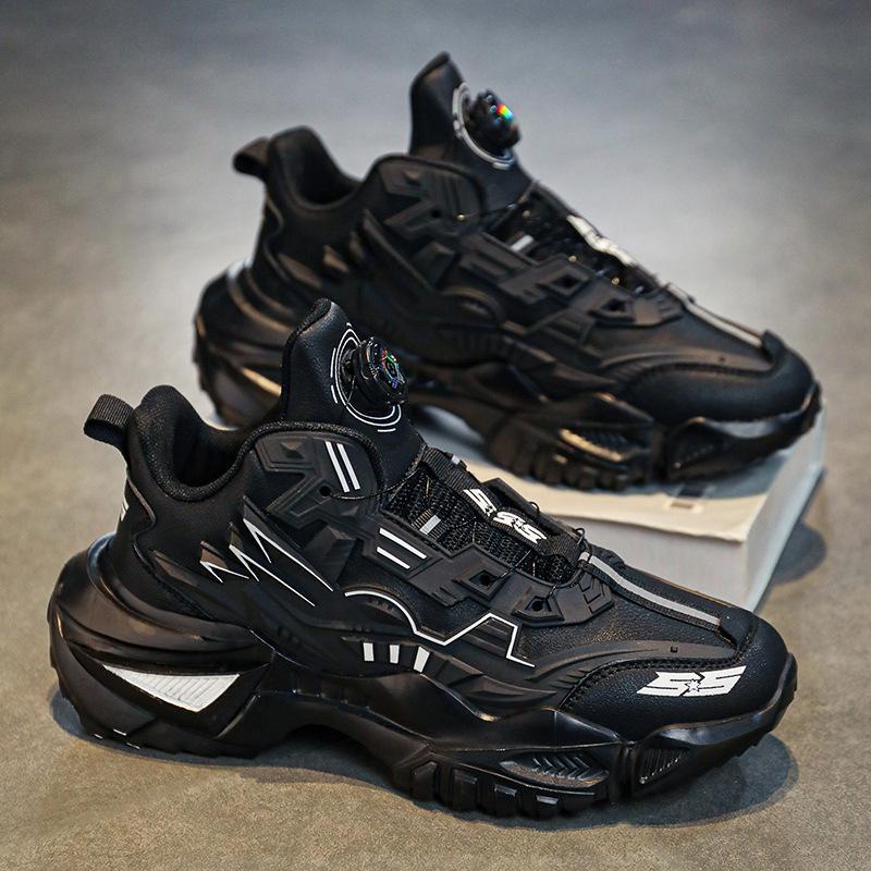 Men's 2024 Autumn/Winter Rotating Buckle Trendy Mecha Dad Shoes with Thick Sole for Leisure Sports and All-Match Style.