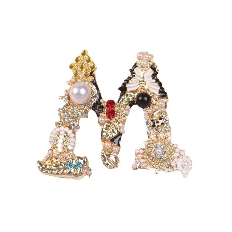 Vintage Rhinestone Pearl Letter Corsage Simple Coat Accessories Brooch Pin