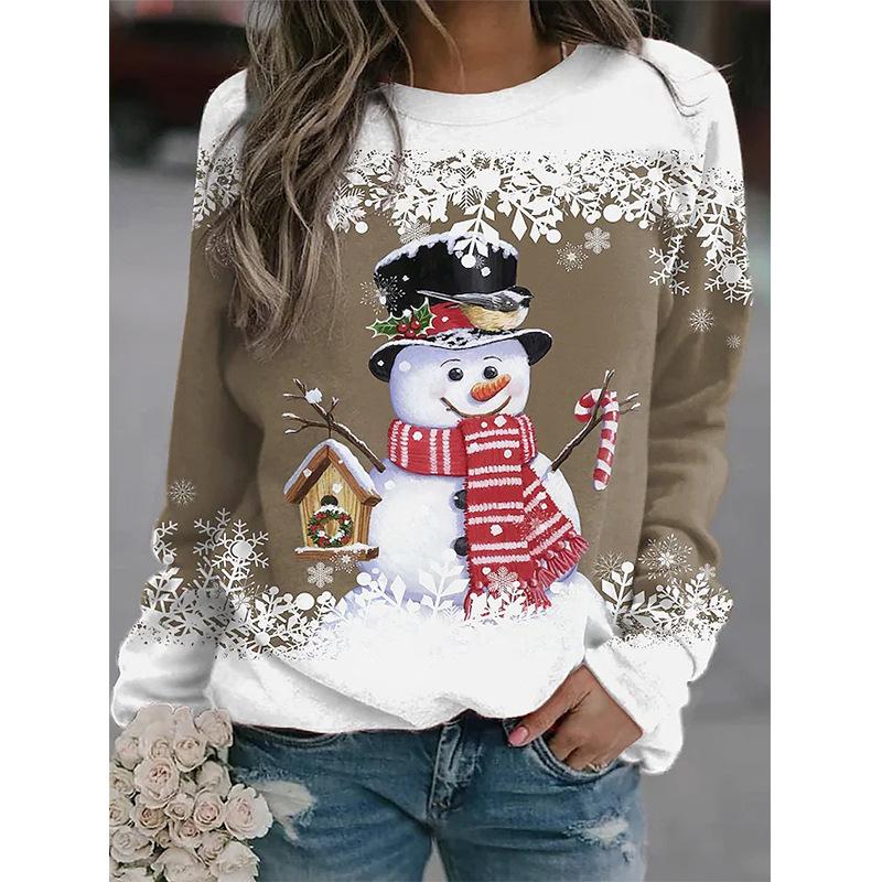 Women's Sweater Pullover Christmas Party Clothes Autumn New Long Sleeve T-Shirt Imitation Cotton O Neck Top Casual Sweatershirt