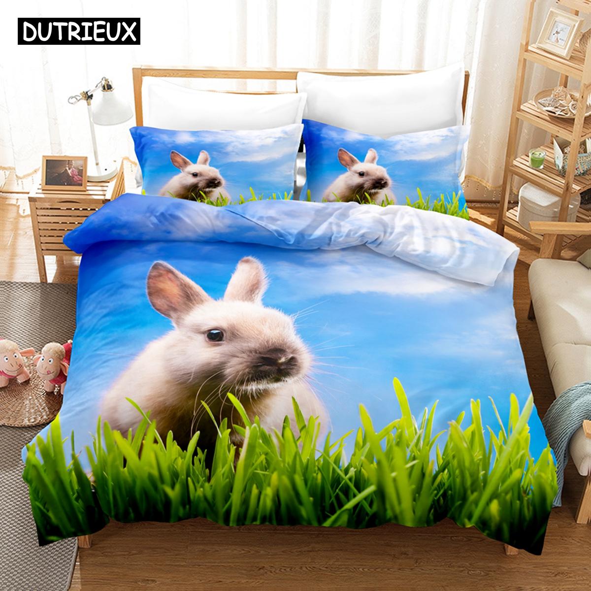 

3D Надрукований Великодній Заєць Кролик Постільна Білизна Набір Пухова Ковдра Підодіяльник З Наволочкою Двоспальний Односпальний Королівський US Queen(228x228cm