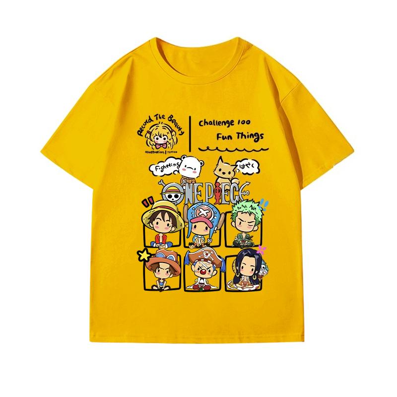 

One Piece printed pure cotton top Tshirt shortsleeved mens and womens summer plussize loose and slimming parentchild 4XL