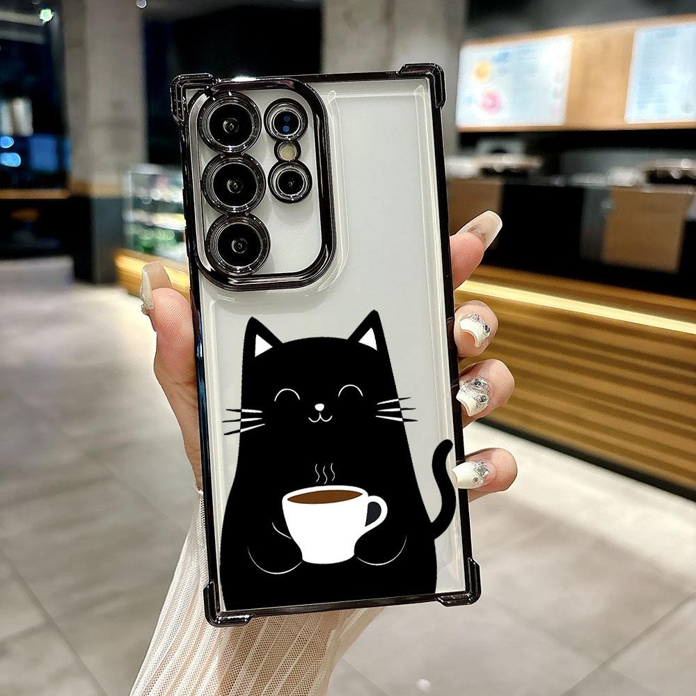 Glasses Black White Cat Cartoon Funda For Samsung S26Ultra Phone Case For Galaxy S25 FE S26 S24 S23 S22 S21 Ultra S20 Plus Cover