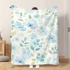 1pc Flannel Blanket Blue Floral Pattern Soft Comfortable And Warm Nap Blanket/Sofa Blanket Suitable for All Seasons with Beautiful