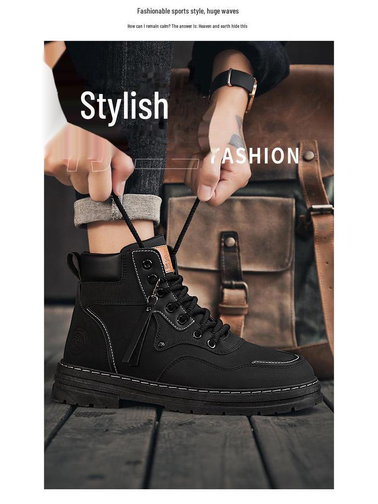 Men's Autumn British Style High-Top Yellow Martin Boots - All-Match Korean Version with Thick Soles.