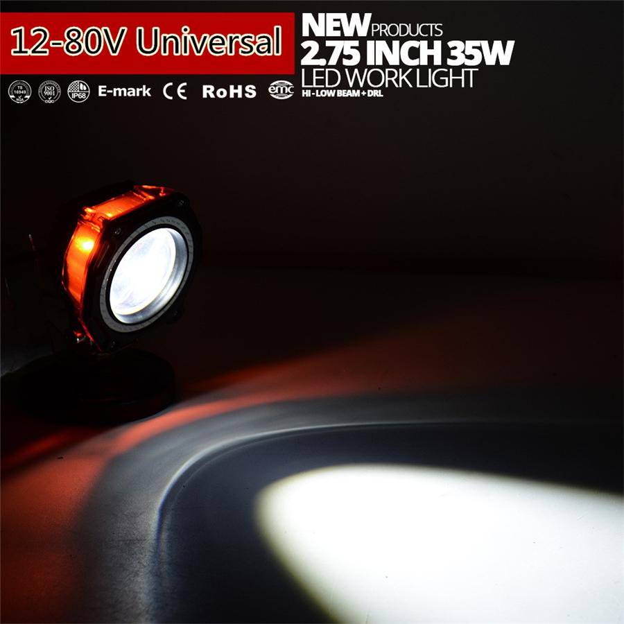 2X 2.75Inch 70W 5000LmLed Pods Work Light Lamp Spot Light With Angel Eye Offroad Suv Atv Jeep Motorcycle Drl High/Low Beam Flashing