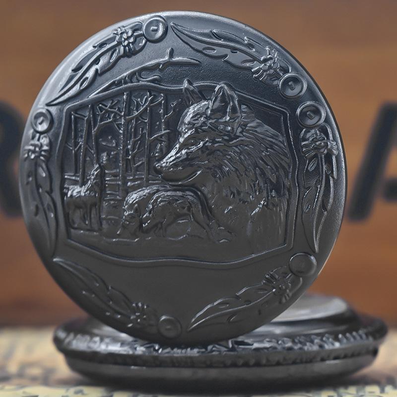 Vintage Bronze Wolf Tierkopf Quarz Taschenuhr Halskette Kette Anhänger Geschenk für Herrenuhr