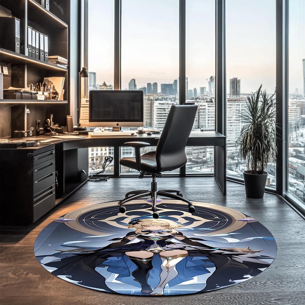 Genshin Impact Printed Round Rug Carpet Chair Rug Area Rug Entryway Doormats,for Office Chair Living Room Bedroom Kitchen Room.