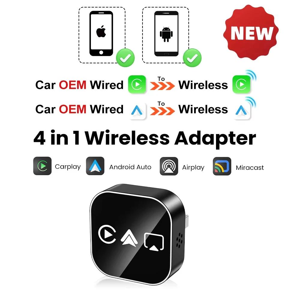 4 in1 Wired to Wireless CarPlay Mirror Link Adapter Wired to Wireless Android Auto Plug & Play 5GHz WIFI For Wired Carplay чёрный